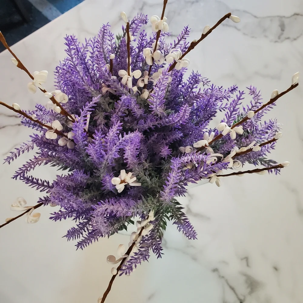 Lavender Artificial Flowers in Decorative Flower Pitcher
